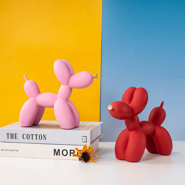 White Modern Resin Balloon Dog Sculpture Playful Art Figurine With Golden Snout Accent Sculptures & Figurines