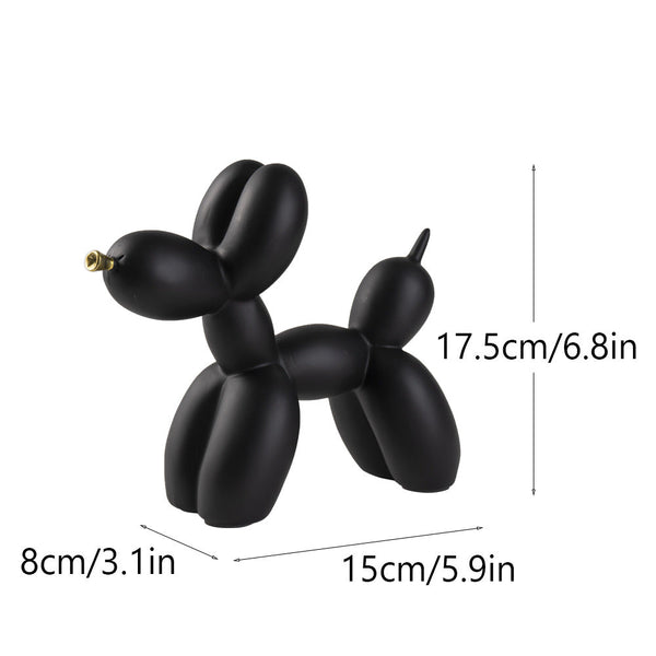 Black Modern Resin Balloon Dog Sculpture Playful Art Figurine With Golden Snout Accent Sculptures & Figurines