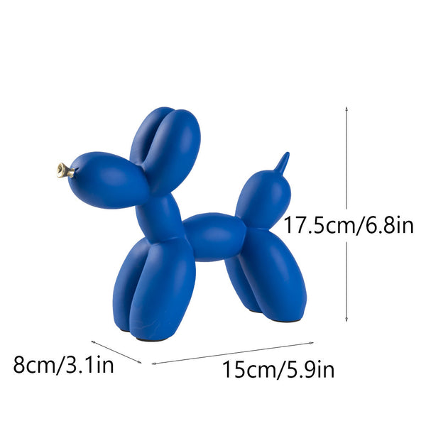 Blue Modern Resin Balloon Dog Sculpture Playful Art Figurine With Golden Snout Accent Sculptures & Figurines