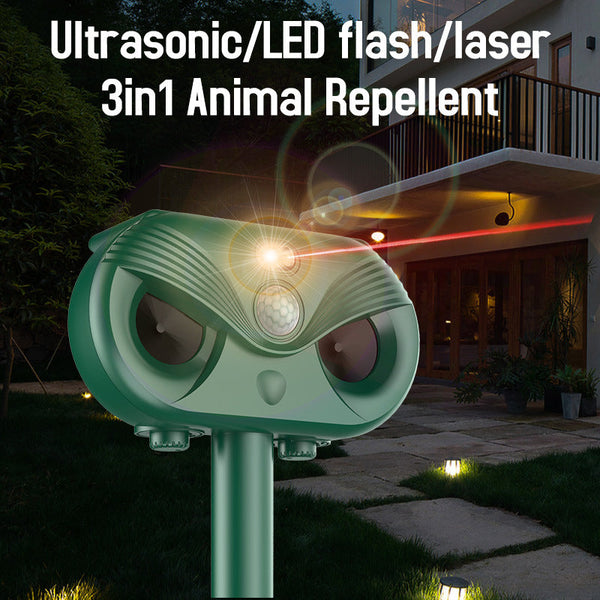 Green Advanced Solar Powered Ultrasonic Animal Repeller Outdoor Pest Deterrent With Motion Sensor Strobe Light & Laser Ultrasonic Pest Repellers