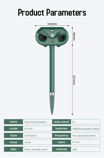 Green Advanced Solar Powered Ultrasonic Animal Repeller Outdoor Pest Deterrent With Motion Sensor Strobe Light & Laser Ultrasonic Pest Repellers