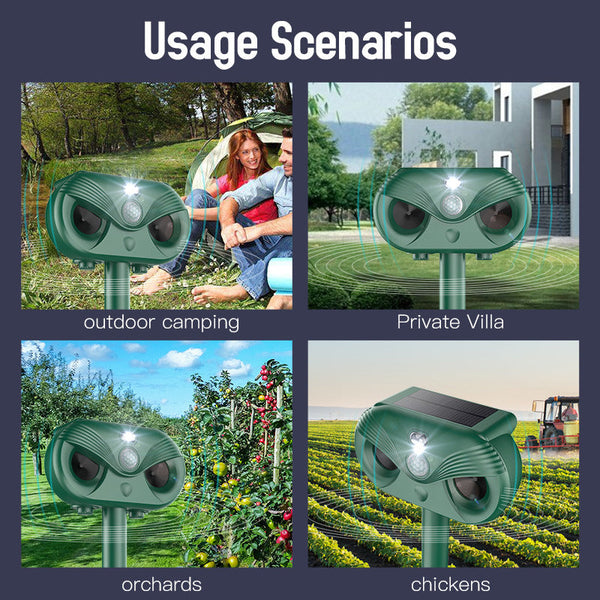 Black Advanced Solar Powered Ultrasonic Animal Repeller Outdoor Pest Deterrent With Motion Sensor Strobe Light & Laser Ultrasonic Pest Repellers
