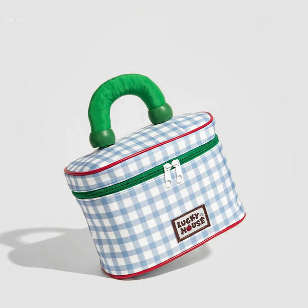 Blue And Green Chic Gingham Plaid Cosmetic Bag Large Capacity Portable Travel Toiletry Organizer Water Resistant Makeup Bags & Cases