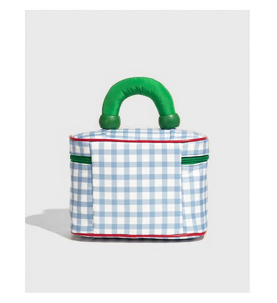 Blue And Green Chic Gingham Plaid Cosmetic Bag Large Capacity Portable Travel Toiletry Organizer Water Resistant Makeup Bags & Cases