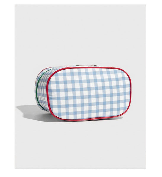 Blue And Green Chic Gingham Plaid Cosmetic Bag Large Capacity Portable Travel Toiletry Organizer Water Resistant Makeup Bags & Cases