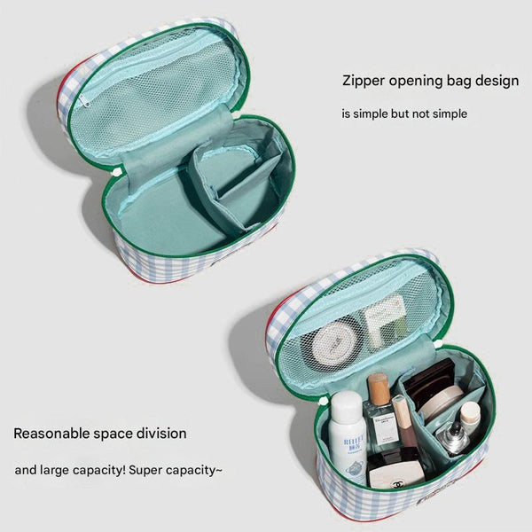 Blue And Green Chic Gingham Plaid Cosmetic Bag Large Capacity Portable Travel Toiletry Organizer Water Resistant Makeup Bags & Cases