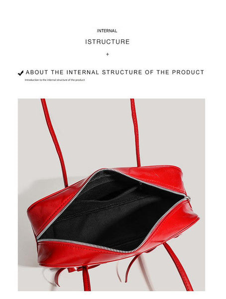 Red Chic Pu Leather Baguette Shoulder Elegant Bow Accent Underarm Handbag For Women Women's Bags & Handbags