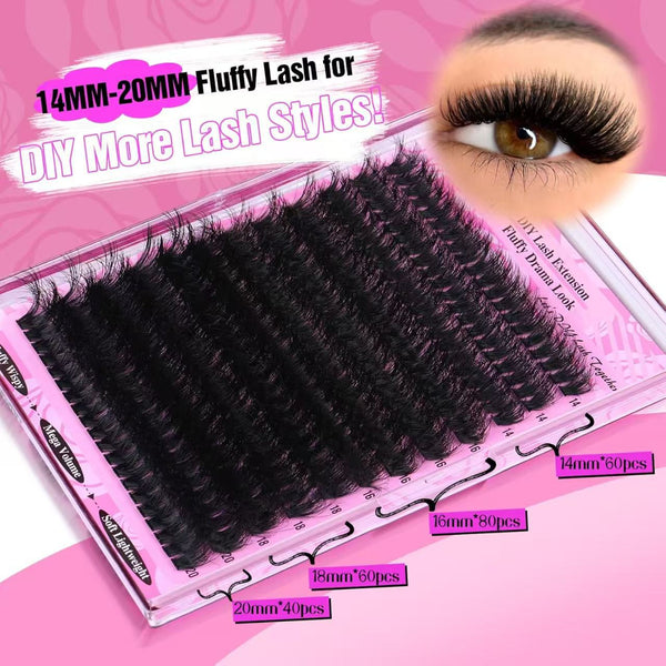 3 Pcs Black Mega Volume 200D Diy Lash Clusters Curl Faux Mink Fluffy Drama Look Mixed Lengths (14 20Mm) For Custom Extensions Eyelash Extensions