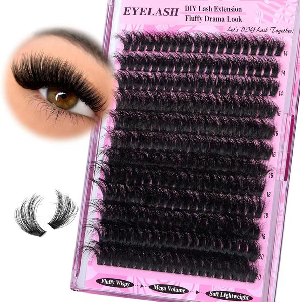 3 Pcs Black Mega Volume 200D Diy Lash Clusters Curl Faux Mink Fluffy Drama Look Mixed Lengths (14 20Mm) For Custom Extensions Eyelash Extensions