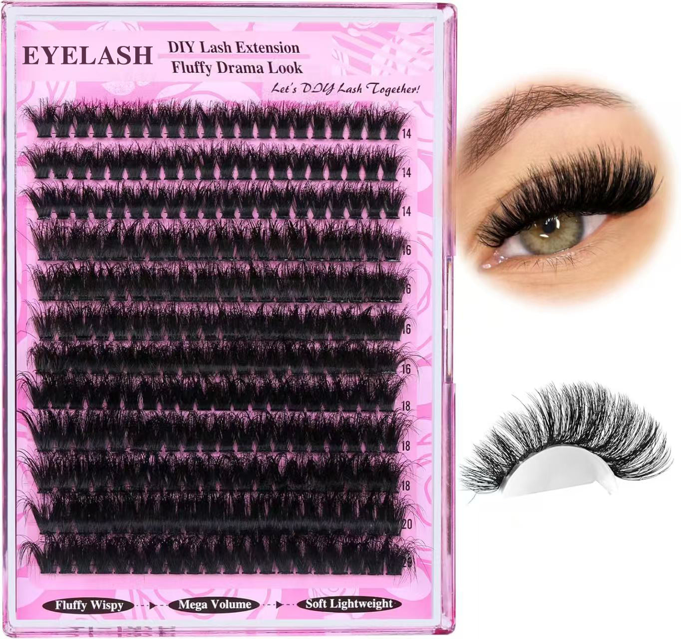 3 Pcs Black Mega Volume 200D Diy Lash Clusters Curl Faux Mink Fluffy Drama Look Mixed Lengths (14 20Mm) For Custom Extensions Eyelash Extensions