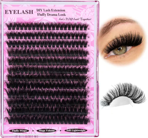 3 Pcs Black Mega Volume 200D Diy Lash Clusters Curl Faux Mink Fluffy Drama Look Mixed Lengths (14 20Mm) For Custom Extensions Eyelash Extensions