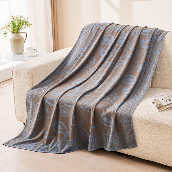 Browntaupe And Blue Elegant Patterned Throw Blanket Soft Polyester Nap & Sofa Cover 185X135cm Lightweight Ac Blankets & Throws
