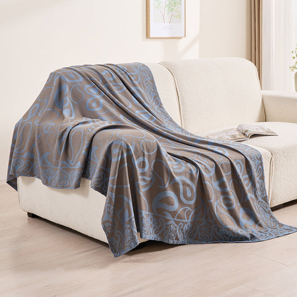 Browntaupe And Blue Elegant Patterned Throw Blanket Soft Polyester Nap & Sofa Cover 185X135cm Lightweight Ac Blankets & Throws