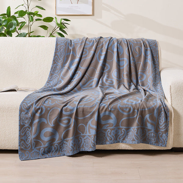 Browntaupe And Blue Elegant Patterned Throw Blanket Soft Polyester Nap & Sofa Cover 185X135cm Lightweight Ac Blankets & Throws
