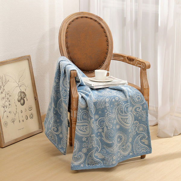 Blue Luxurious Paisley Jacquard Throw Blanket Soft Wool Blend With Tassels 120X150cm Lightweight Sofa & Nap Throws & Afghans