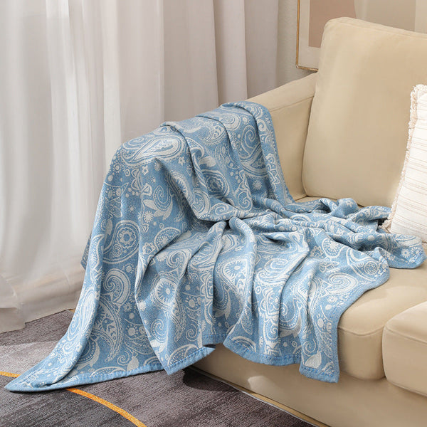 Blue Luxurious Paisley Jacquard Throw Blanket Soft Wool Blend With Tassels 120X150cm Lightweight Sofa & Nap Throws & Afghans