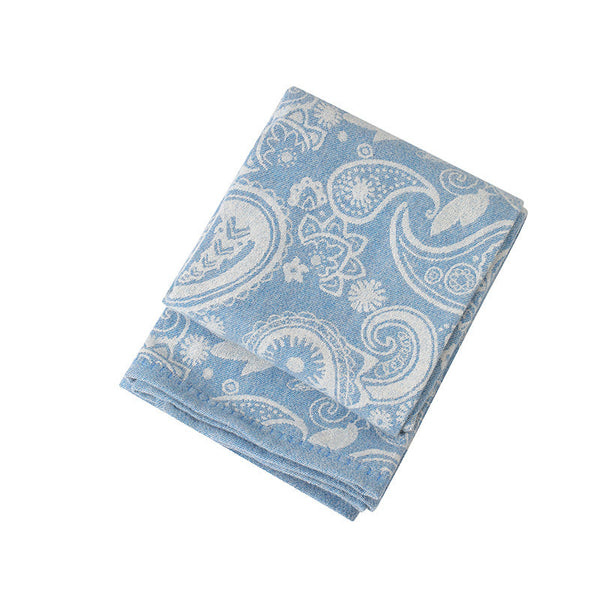 Blue Luxurious Paisley Jacquard Throw Blanket Soft Wool Blend With Tassels 120X150cm Lightweight Sofa & Nap Throws & Afghans