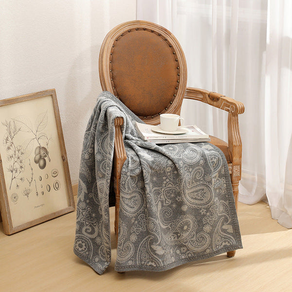 Grey Luxurious Paisley Jacquard Throw Blanket Soft Wool Blend With Tassels 120X150cm Lightweight Sofa & Nap Throws & Afghans