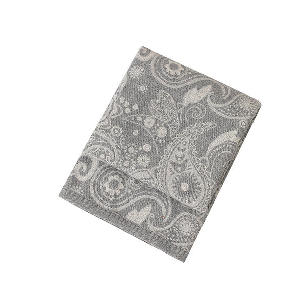 Grey Luxurious Paisley Jacquard Throw Blanket Soft Wool Blend With Tassels 120X150cm Lightweight Sofa & Nap Throws & Afghans
