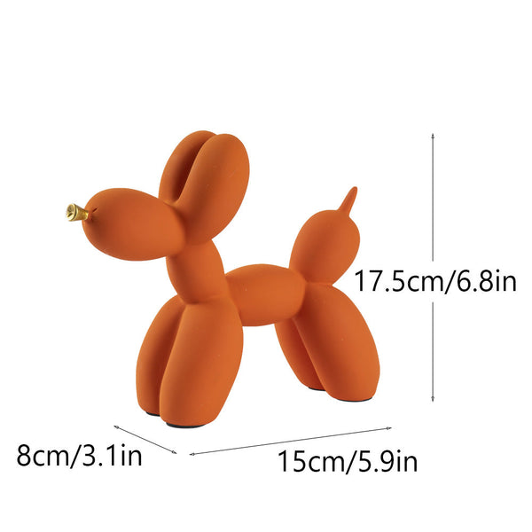 Orange Modern Resin Balloon Dog Sculpture Playful Art Figurine With Golden Snout Accent Sculptures & Figurines