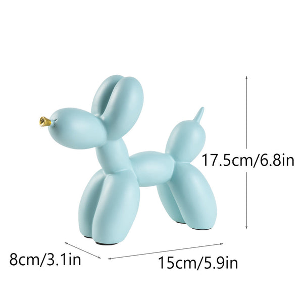 Light Blue Modern Resin Balloon Dog Sculpture Playful Art Figurine With Golden Snout Accent Sculptures & Figurines