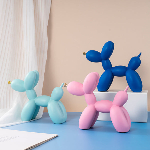 Light Blue Modern Resin Balloon Dog Sculpture Playful Art Figurine With Golden Snout Accent Sculptures & Figurines