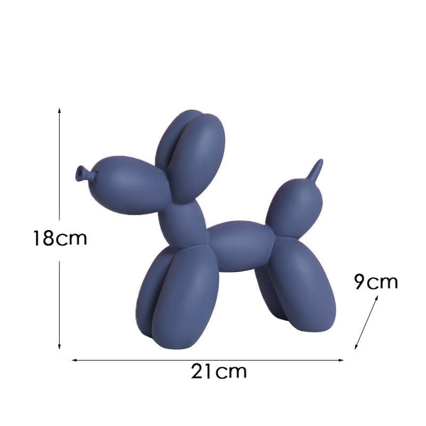 Dark Blue Modern Resin Balloon Dog Sculpture Playful Art Figurine With Golden Snout Accent Sculptures & Figurines