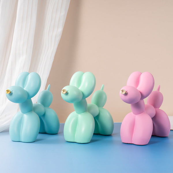 Dark Blue Modern Resin Balloon Dog Sculpture Playful Art Figurine With Golden Snout Accent Sculptures & Figurines