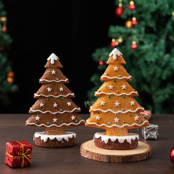 Yellow Charming Gingerbread Christmas Tree Figurine Festive Resin Holiday Table Decor Ornament Sculptures & Figurines
