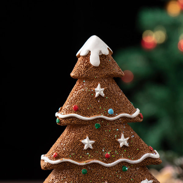 2 Pcs (1 Yellow + Brown) Charming Gingerbread Christmas Tree Figurine Festive Resin Holiday Table Decor Ornament Sculptures & Figurines