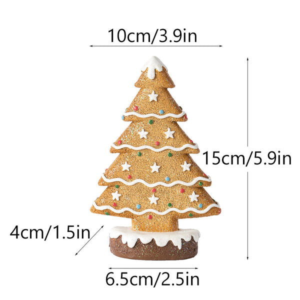 2 Pcs (1 Yellow + Brown) Charming Gingerbread Christmas Tree Figurine Festive Resin Holiday Table Decor Ornament Sculptures & Figurines