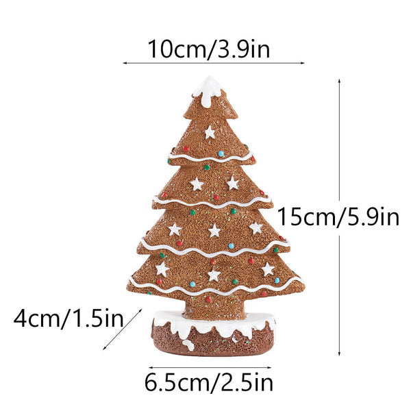 2 Pcs (1 Yellow + Brown) Charming Gingerbread Christmas Tree Figurine Festive Resin Holiday Table Decor Ornament Sculptures & Figurines