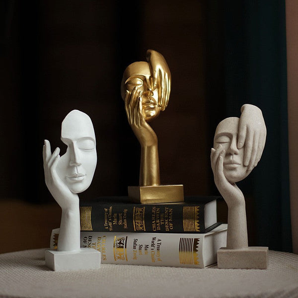 White Style 2 Elegant Abstract Face Sculpture Modern Resin Art Figurine Hand & Mask Home Decor Accent Sculptures & Figurines