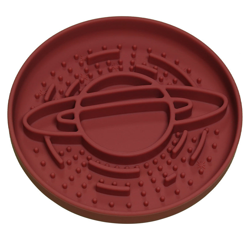 Dark Red Silicone Planet Slow Feeder Dog Bowl 2 In 1 Anti Choke Lick Mat For Healthy Eating & Fun Cat Bowls