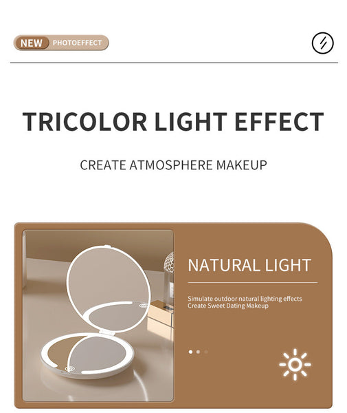 White Led Travel Makeup Mirror Rechargeable Compact With 3 Color Lights 1X/5X Magnification & Smart Auto On/Off Makeup Mirrors