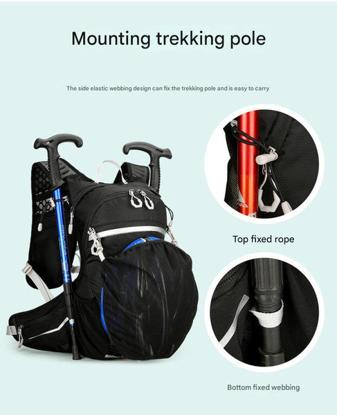 Black Lightweight 16L Outdoor Cycling & Hiking Backpack Water Repellent Nylon Daypack With Reflective Strips Daypacks