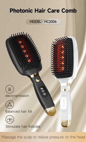 Black Advanced 3 In 1 Scalp & Hair Care Massage Comb Red Light Therapy Ems Microcurrent Vibration Other Massage