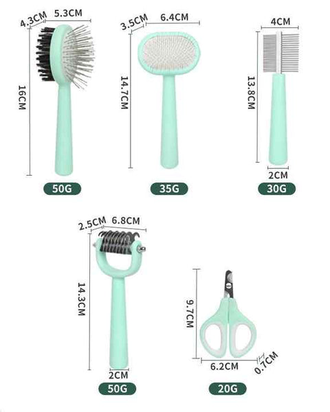 Pink And Blue Complete 5 In 1 Care Kit Professional Deshedding Brushes Combs & Nail Clippers Set For Dogs Cats Pet Grooming