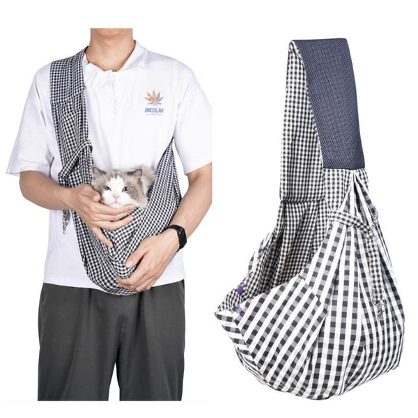 Black And White Checkered Comfortable Pet Sling Carrier Small Dogs Cats Breathable Cotton Bag Hands Free Pet Transport