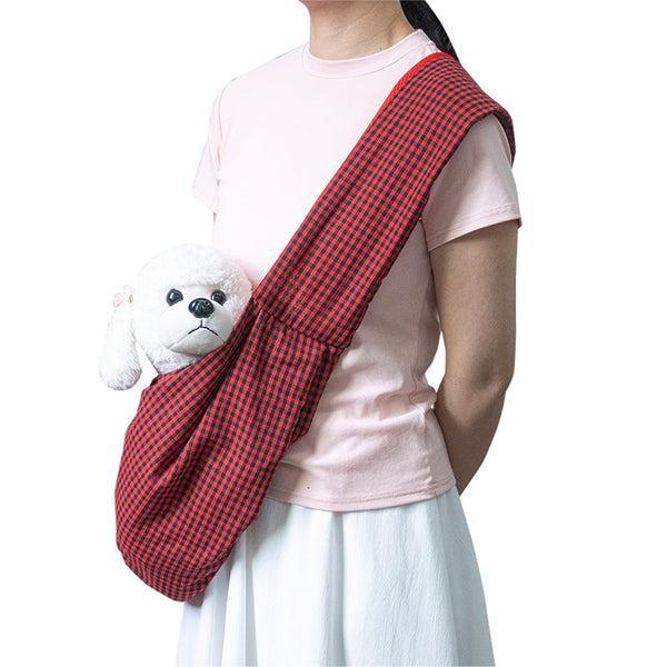 Black And Red Checkered Comfortable Pet Sling Carrier For Small Dogs & Cats Breathable Cotton Bag Hands Free Safety Features Pet Transport