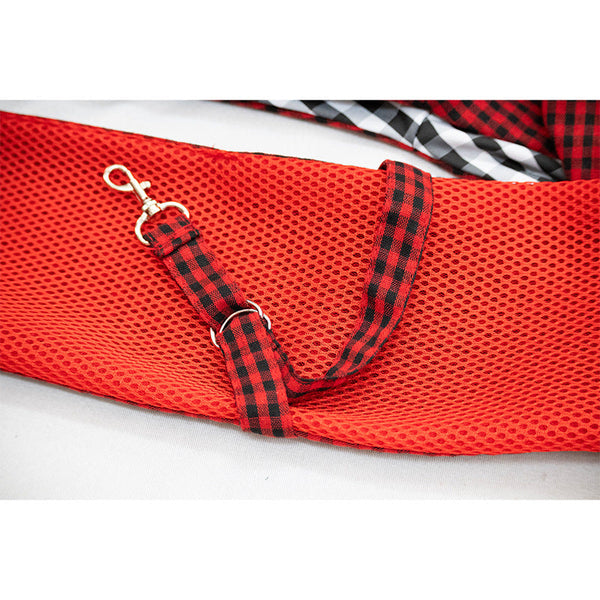 Black And Red Checkered Comfortable Pet Sling Carrier For Small Dogs & Cats Breathable Cotton Bag Hands Free Safety Features Pet Transport