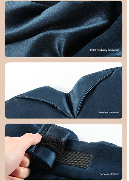 Blue Luxury 19 Momme Mulberry Silk Sleep Mask Total Blackout Comfort Wide Design & Adjustable Strap Sleep Masks