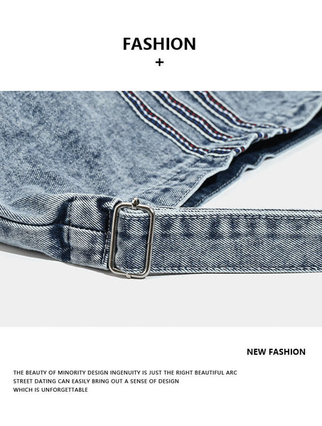 Blue Retro Washed Denim Hobo Bag Large Capacity Shoulder & Crossbody Tote For Casual Everyday Commute Women's Bags & Handbags