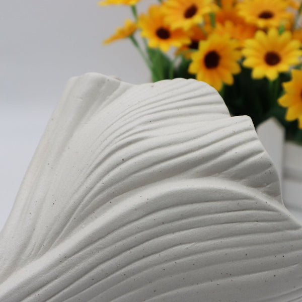 White Elegant Off Ceramic Vase Modern Sculptural Flower Holder With Wide Fluted Opening Vases