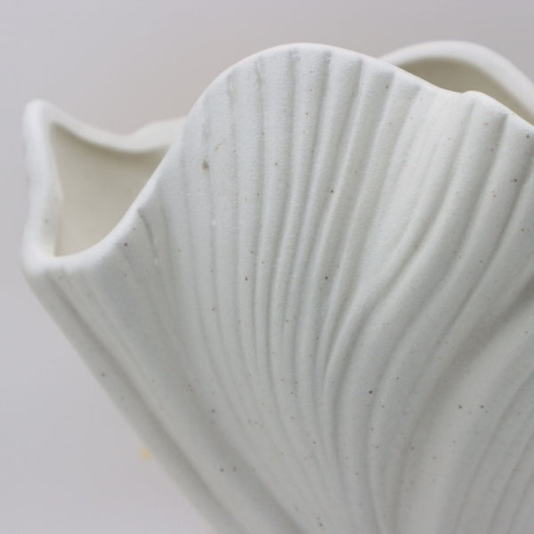 Beige Elegant Off White Ceramic Vase Modern Sculptural Flower Holder With Wide Fluted Opening Vases