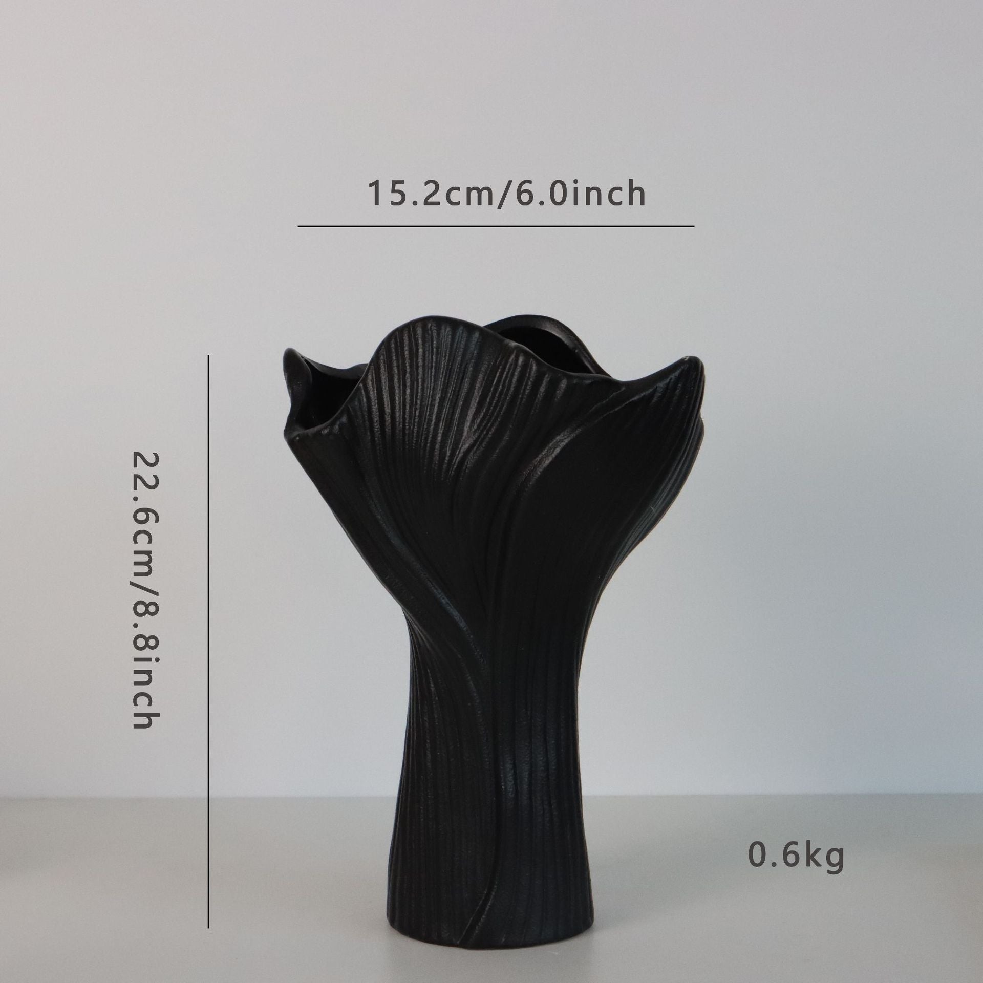 Black Elegant Off White Ceramic Vase Modern Sculptural Flower Holder With Wide Fluted Opening Vases