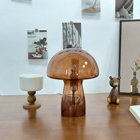 Brown Charming Retro Glass Mushroom Table Lamp Vintage Nordic Style Bedside Light Lamps