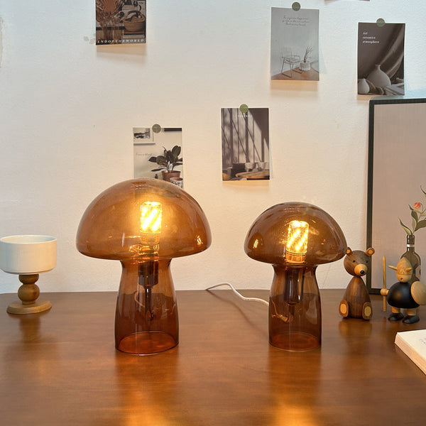 Brown Charming Retro Glass Mushroom Table Lamp Vintage Nordic Style Bedside Light Lamps