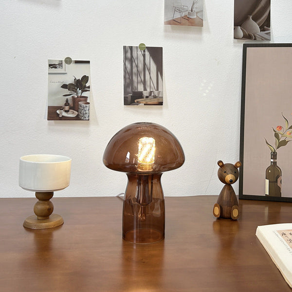 Brown Charming Retro Glass Mushroom Table Lamp Vintage Nordic Style Bedside Light Lamps