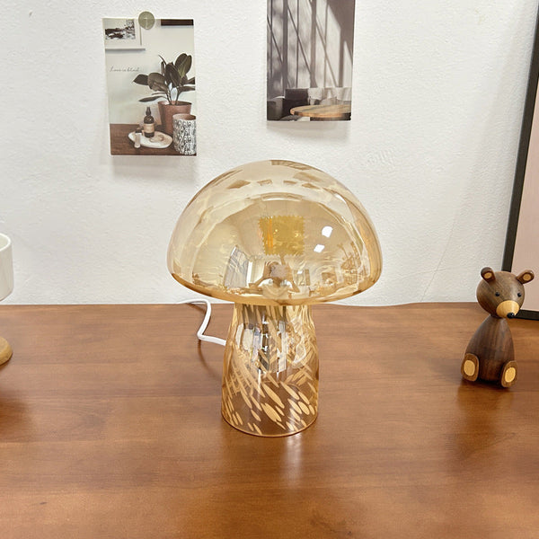 Yellow Charming Retro Glass Mushroom Table Lamp Vintage Nordic Style Bedside Light Lamps